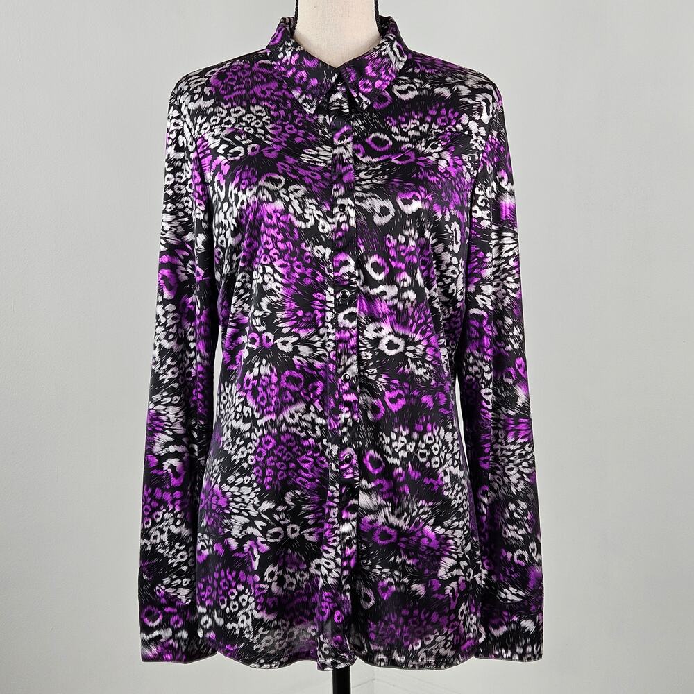 Roper Purple Silver Metallic Foil Animal Print Western Shirt Blouse | Women's XL